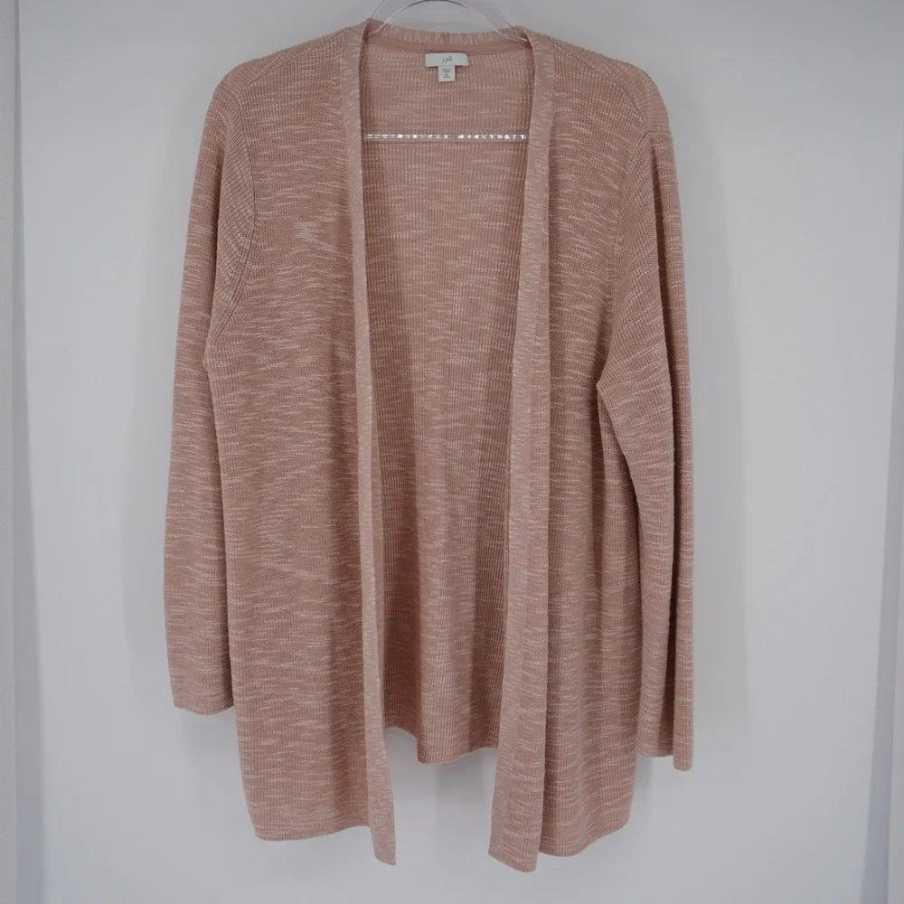 J. Jill Women Pink Space Dye Open Front Cardigan Cotton Linen Blend XL Petite